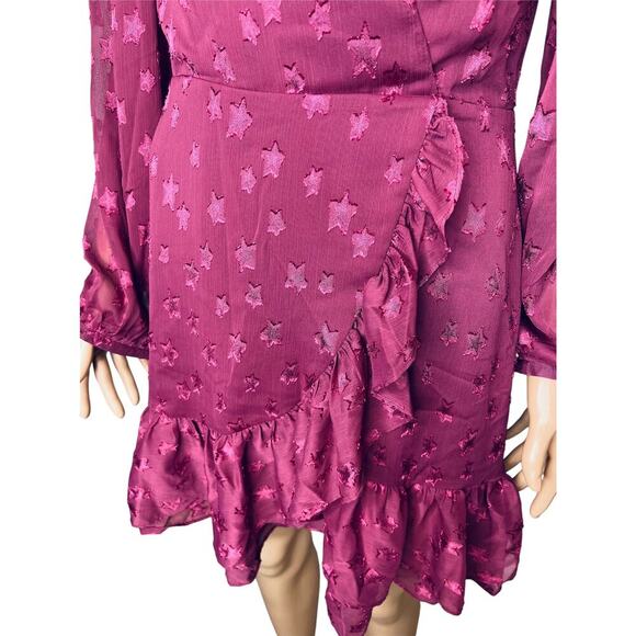 Yumi Kim Gwen Mini Dress size M Star Printed Starry Sky Plum NWT  Long Sleeve - Picture 10 of 10